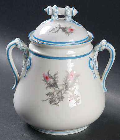 Moss Rose(Blue Trim, Gray Leaves) Sugar Bowl & Lid
