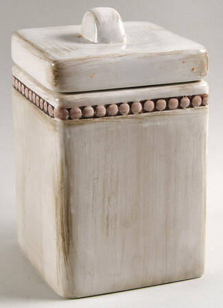 Beaded Antique White Medium Canister & Lid