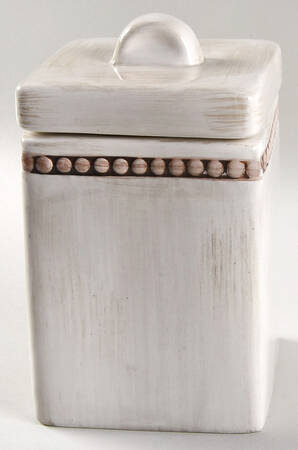 Beaded Antique White Small Canister & Lid