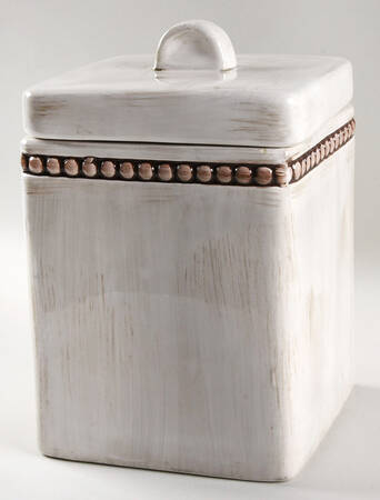 Beaded Antique White Large Canister & Lid