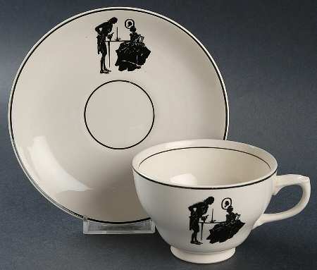 Colonial Lady (Smooth) Black Trim Footed Cup & Saucer Set