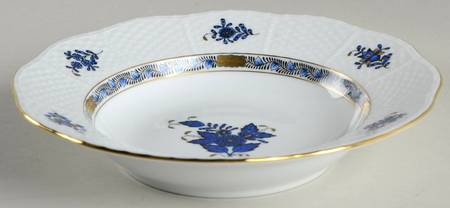 Chinese Bouquet Black and Blue Rim Soup Bowl