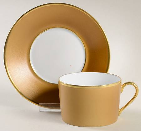 Color Block Gold Bronze Flat Cup & Saucer Set