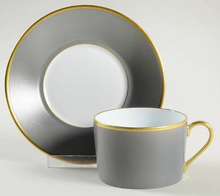 Color Block Gold Grey Flat Cup & Saucer Set