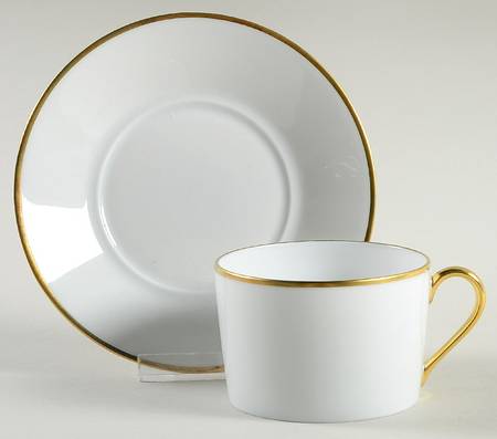 Color Block Gold White Flat Cup & Saucer Set
