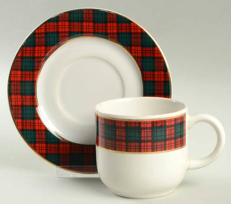 Gold Tartan Flat Cup & Saucer Set