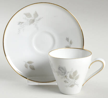 Grey Rose Gold Trim Flat Demitasse Cup & Saucer Set