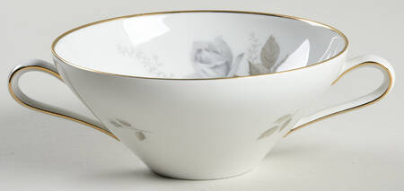 Grey Rose Gold Trim Flat Cream Soup Bowl