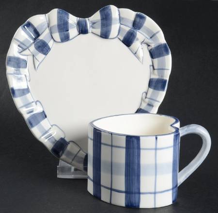 Blue Plaid Border Flat Cup & Saucer Set