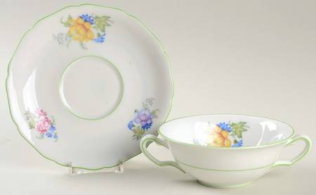 5873 Green Trim Flat Cream Soup & Saucer Set