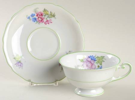 5873 Green Trim Footed Cup & Saucer Set