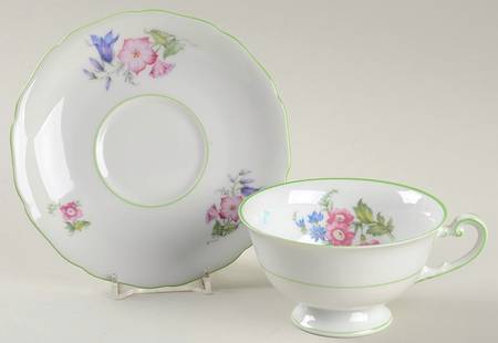 5873 Green Trim Footed Cup & Saucer Set