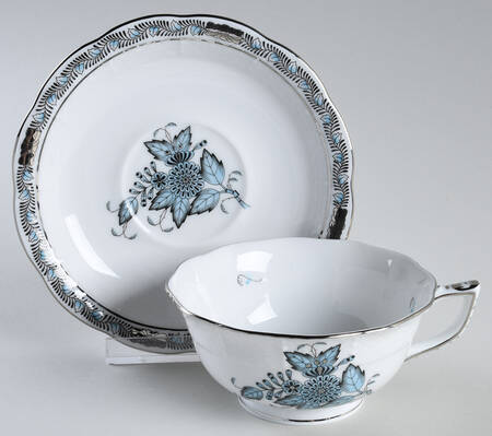 Chinese Bouquet Turquoise Footed Cup & Saucer Set