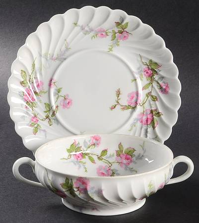 Sylvia White (Torse Shape, No Trim) Flat Cream Soup Bowl & Saucer Set