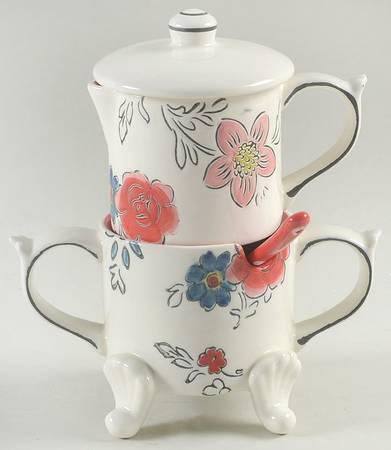 Flower Patch Stacking Creamer & Sugar with Lid & Spoon