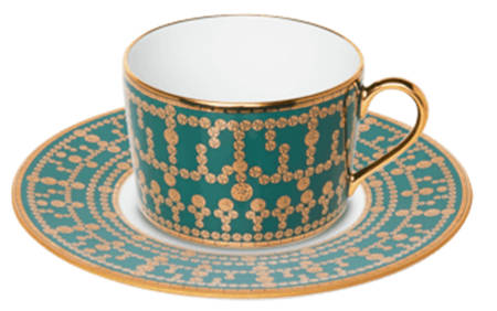 Tiara Peacock Blue Gold Flat Cup & Saucer Set