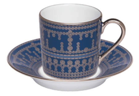 Tiara Peacock Blue Platinum Flat Demitasse Cup & Saucer Set