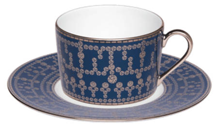 Tiara Peacock Blue Platinum Flat Cup & Saucer Set
