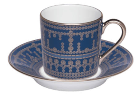 Tiara Prussian Blue Platinum Flat Demitasse Cup & Saucer Set