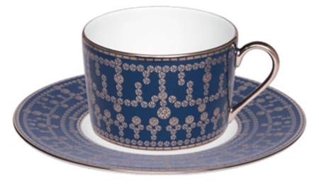 Tiara Prussian Blue Platinum Flat Cup & Saucer Set