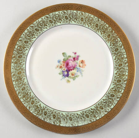 6304 (Floral, Green Rim)` Dinner Plate
