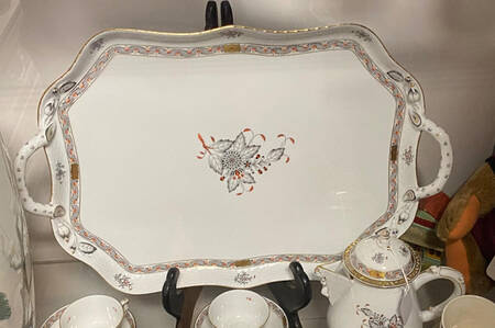 Chinese Bouquet Gray, Rust & Gold 18" Rectangular Serving Platter