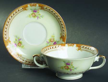 Normandie Footed Cream Soup Bowl & Saucer Set