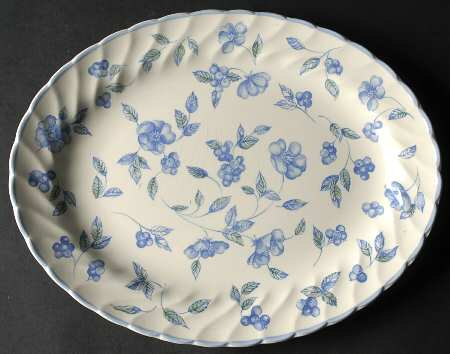 BRISTOL BLUE (Blue Trim) 12" Oval Serving Platter