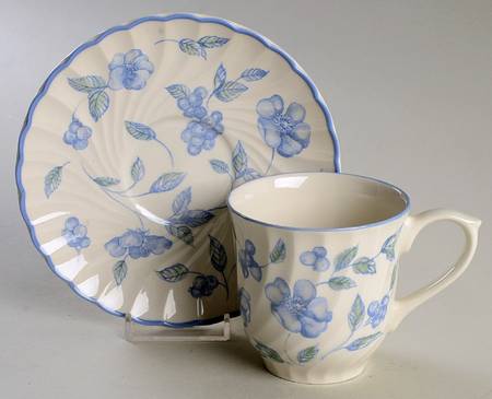 BRISTOL BLUE (Blue Trim) Flat Cup & Saucer Set