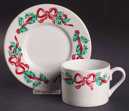 Christmas Ribbons Flat Cup & Saucer Set