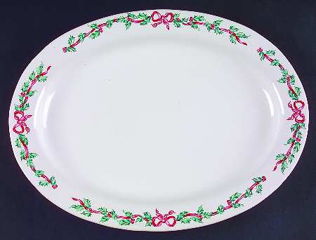 Christmas Ribbons 13" Oval Serving Platter