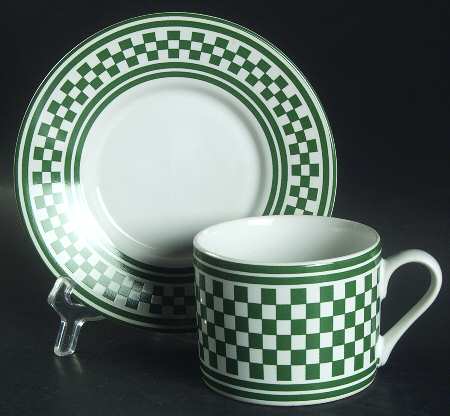 Classic Checks Green Flat Cup & Saucer Set