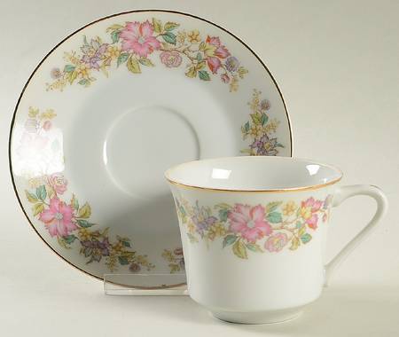 Corsage (4109, Gold Trim) Flat Cup & Saucer Set