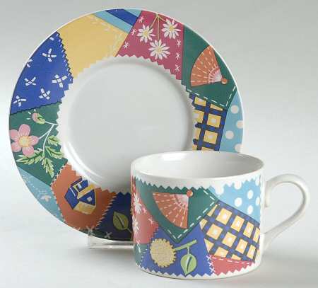 Crazy Quilt Flat Cup & Saucer Set