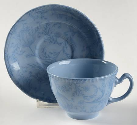 Damask Blue Flat Cup & Saucer Set