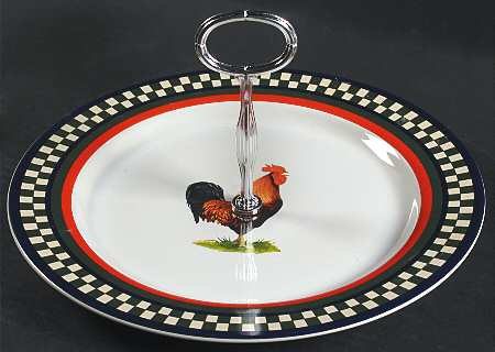 Ella's Rooster Round Serving Plate with Center Handle (Dp) Hc