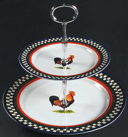 Ella's Rooster 6 5/8"-10"  2 Tiered Serving Tray (Dp, Sp) HC