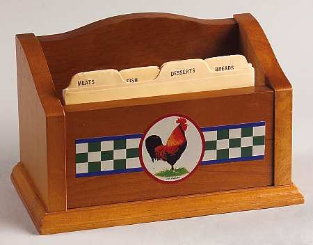 Ella's Rooster Wood Open Recipe Box