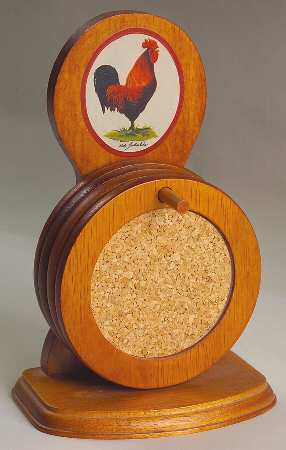 Ella's Rooster Wood Coaster with Wood Holder - Set of 4