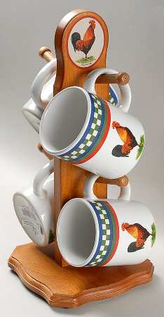 Ella's Rooster Mug Tree & 4 Mugs
