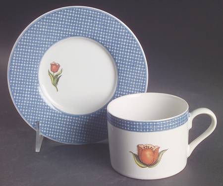 Farmhouse Blue Flat Cup & Saucer Set