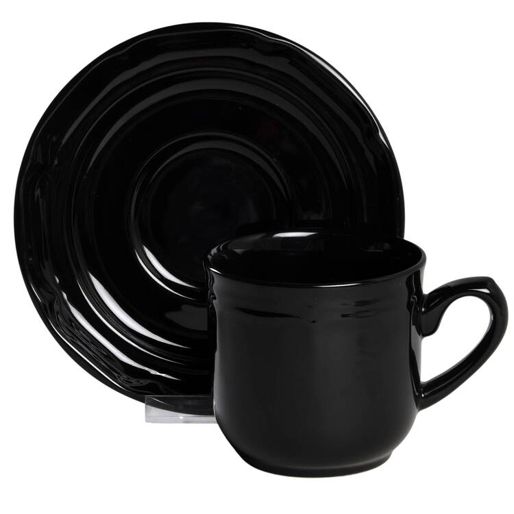 Fifth Ave Black Flat Cup & Saucer Set