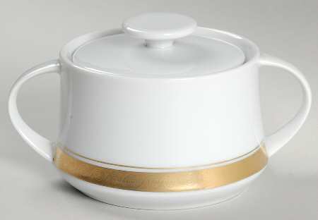 Golden Elegance White Sugar Bowl & Lid