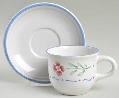 Greta (Coupe, Blue Trim) Flat Cup & Saucer Set
