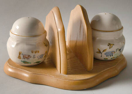 Heartland Salt & Pepper Set on Wood Napkin Holder Tray