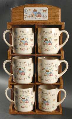Heartland Mug Set-6 Mugs & Wood Wall Holder