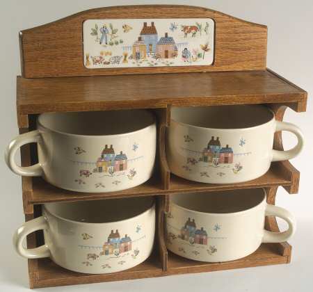 Heartland Soup Mug Set & Wood Rack