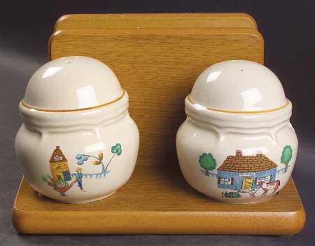 Heartland Village Salt & Pepper Set on Wood Napkin Holder Tray