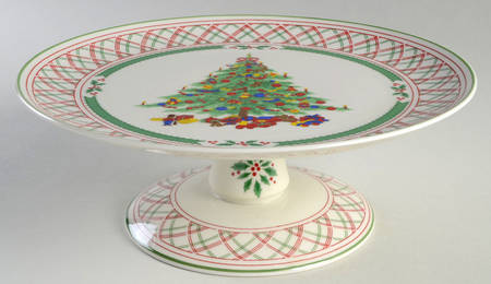 Holly Ribbon 10" Diameter Pedestal Cake Stand