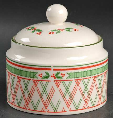 Holly Ribbon Sugar Bowl & Lid